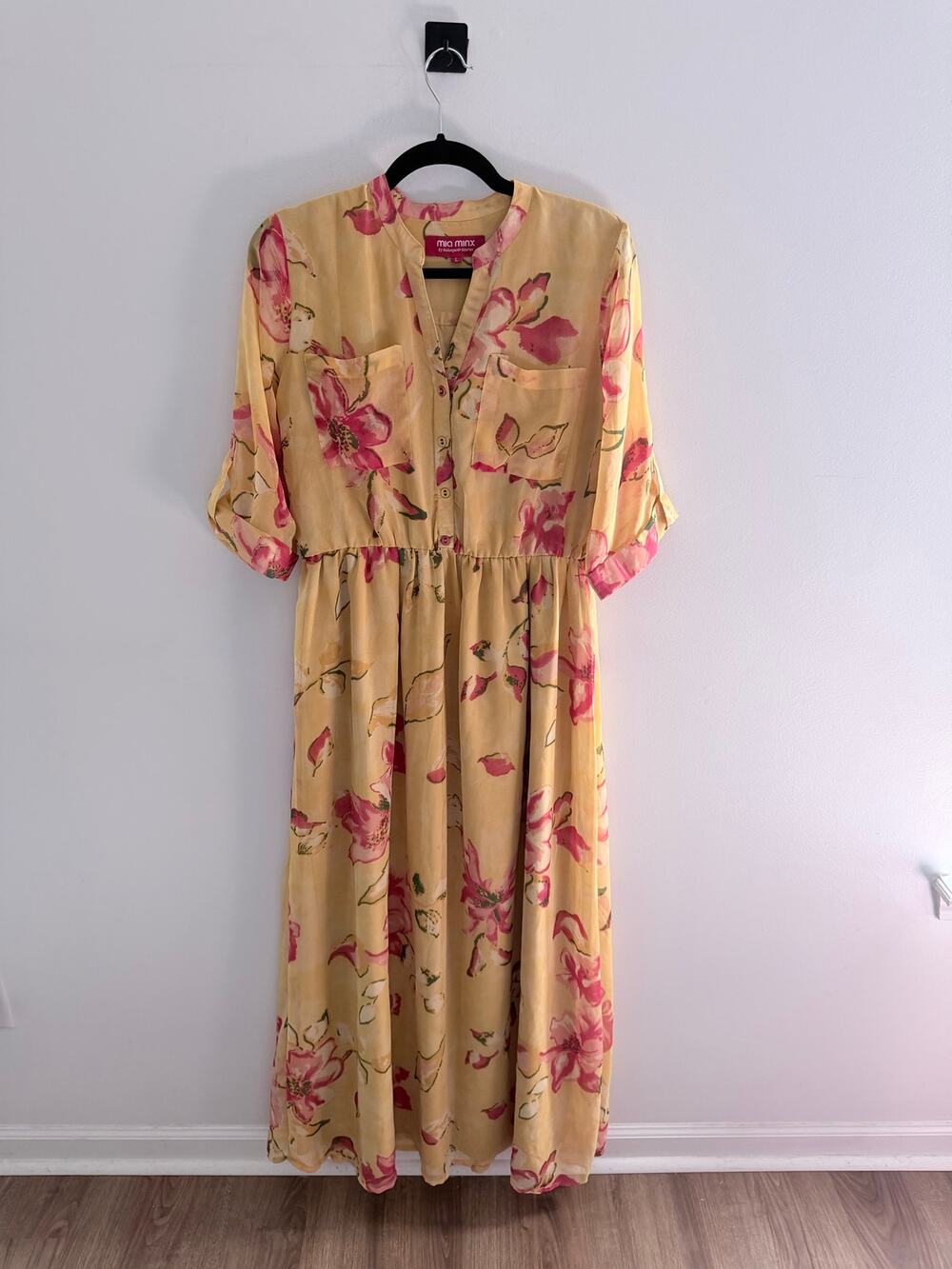 MIA MINX Yellow Floral Lightweight Maxi Dress-Size L